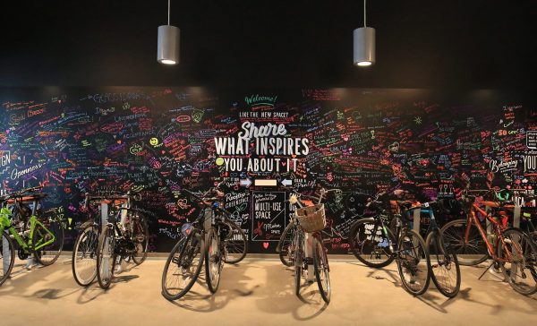 Interactive chalkboard wall inside the Innovation Centre in Kelowna