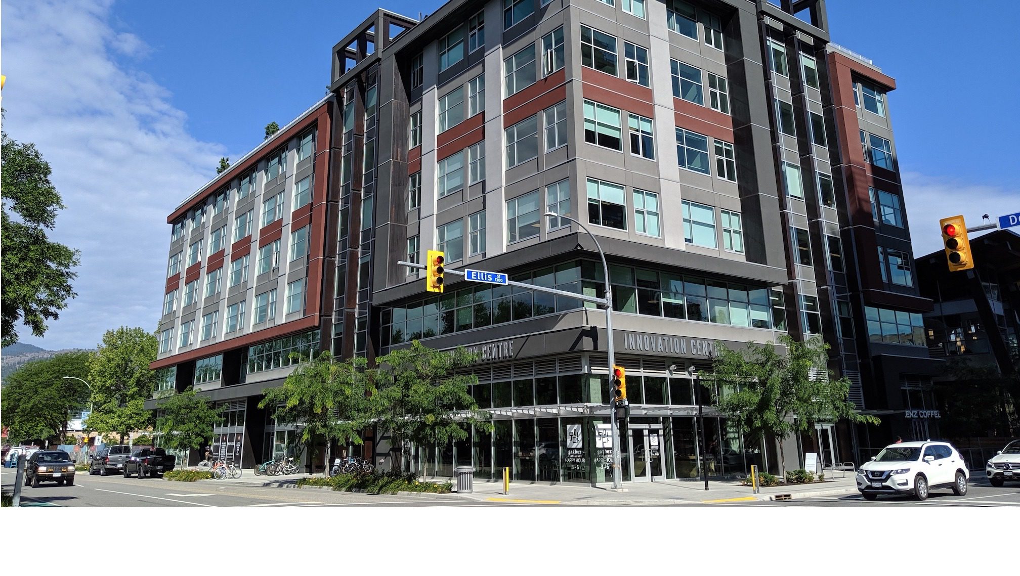 View of the exterior of the Innovation Centre building in Kelowna, BC.
